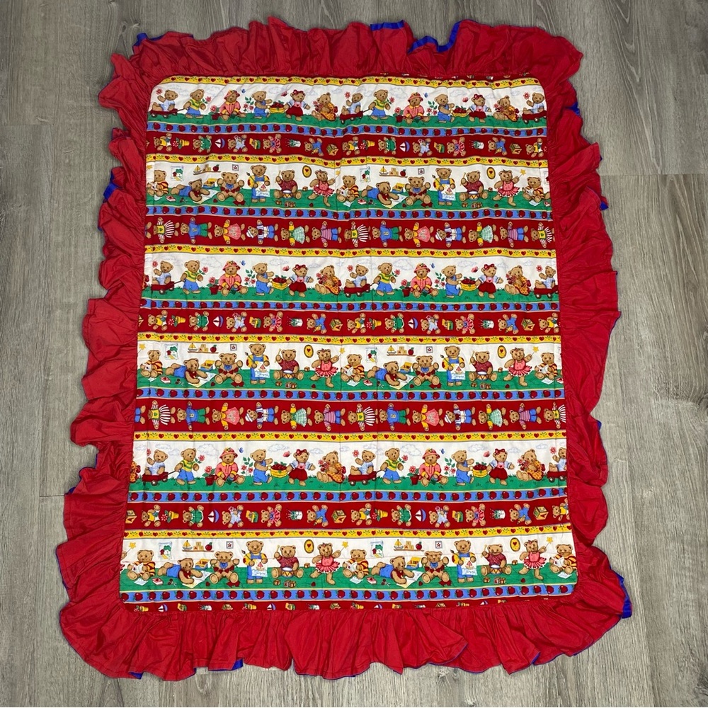 Vintage Teddy Bear Handmade Quilted Baby Blanket